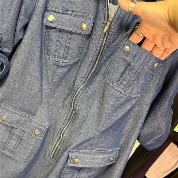 Sharagano SZ 16 W Blue Jean Dress W/Pockets - Picture 8 of 9